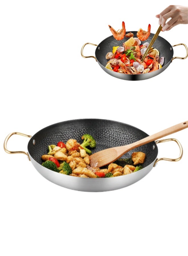 Deep Stainless Steel Non-Stick Frying Pan – 24cm Wok Pan with Handles for Daily Meals - Image 1